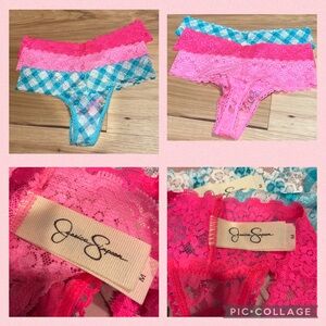 Jessica Simpson 3 pack Woman’s Lace thong Panties - Pink and Blue size M